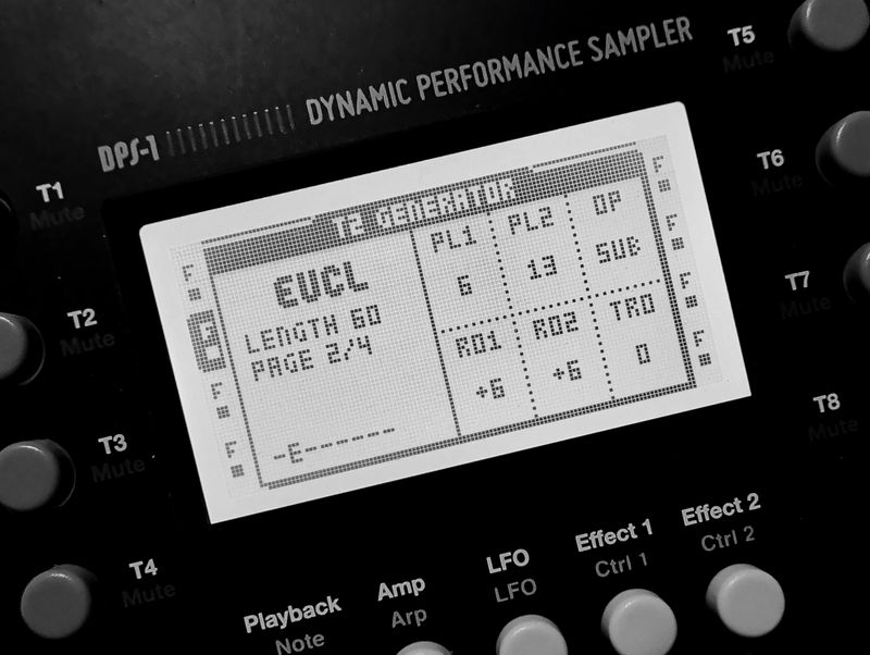 The euclidean generator page on an Octatrack MKI
