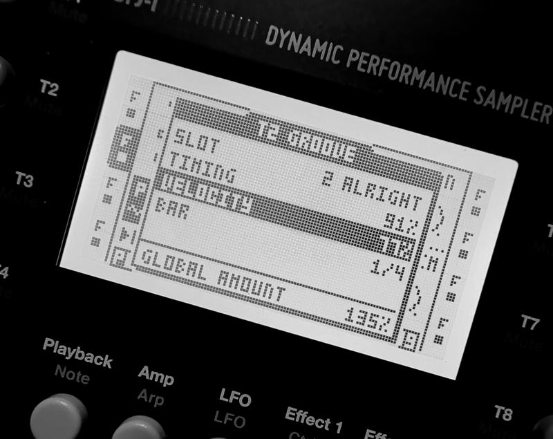 A track's GROOVE page on an Octatrack MKI