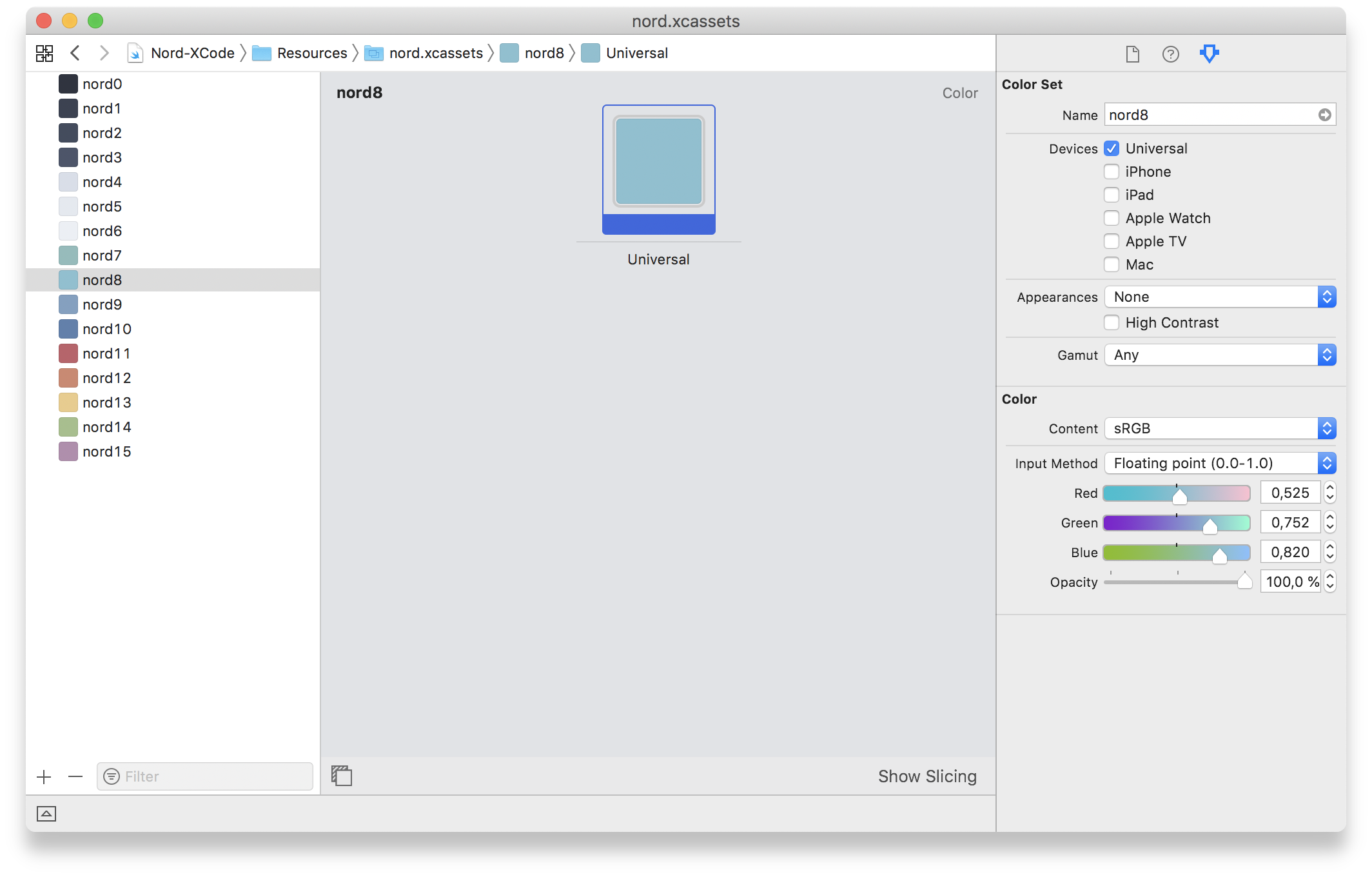 Preview: Nord Xcode Asset Catalog Color Set