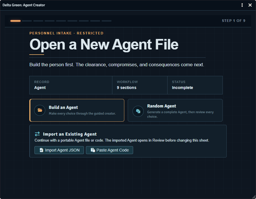 Delta Green Agent Creator