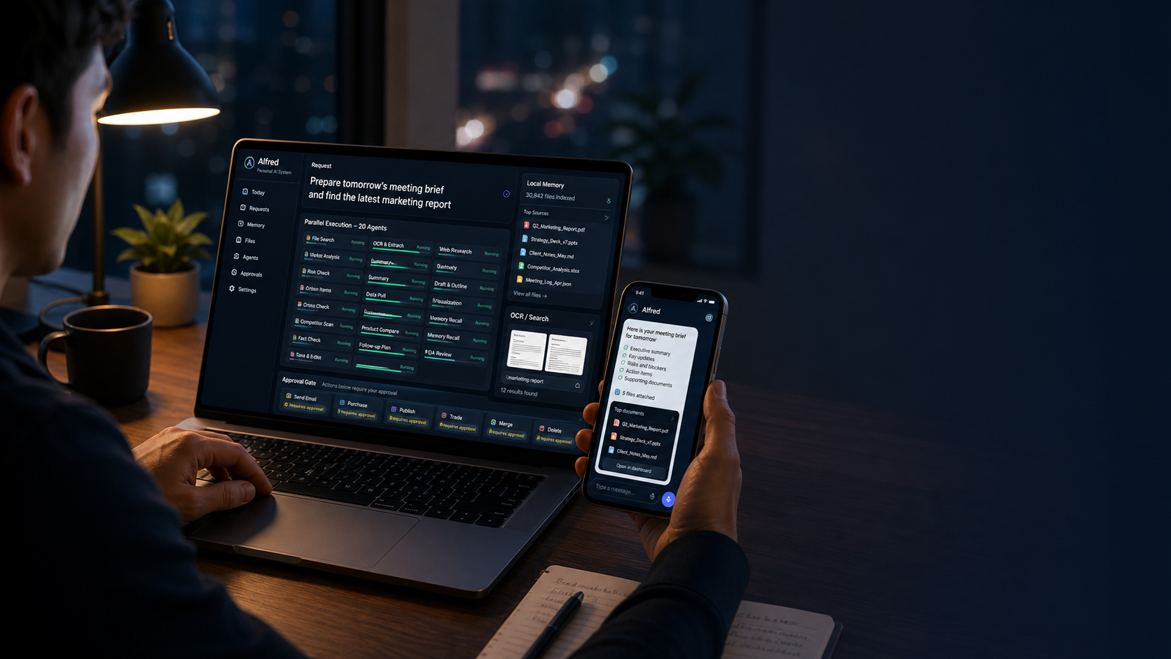 Alfred personal AI system preparing work across laptop and phone