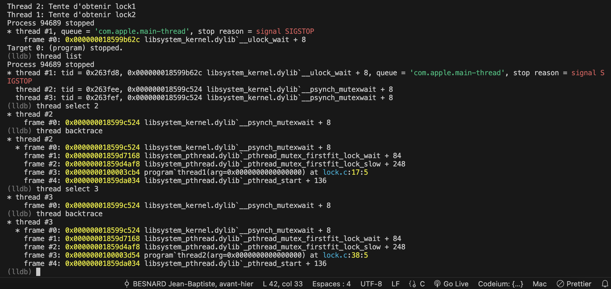 LLDB deadlock backtrace