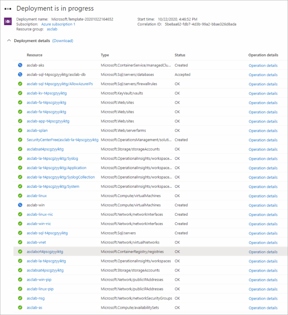 Template deployment is in progress