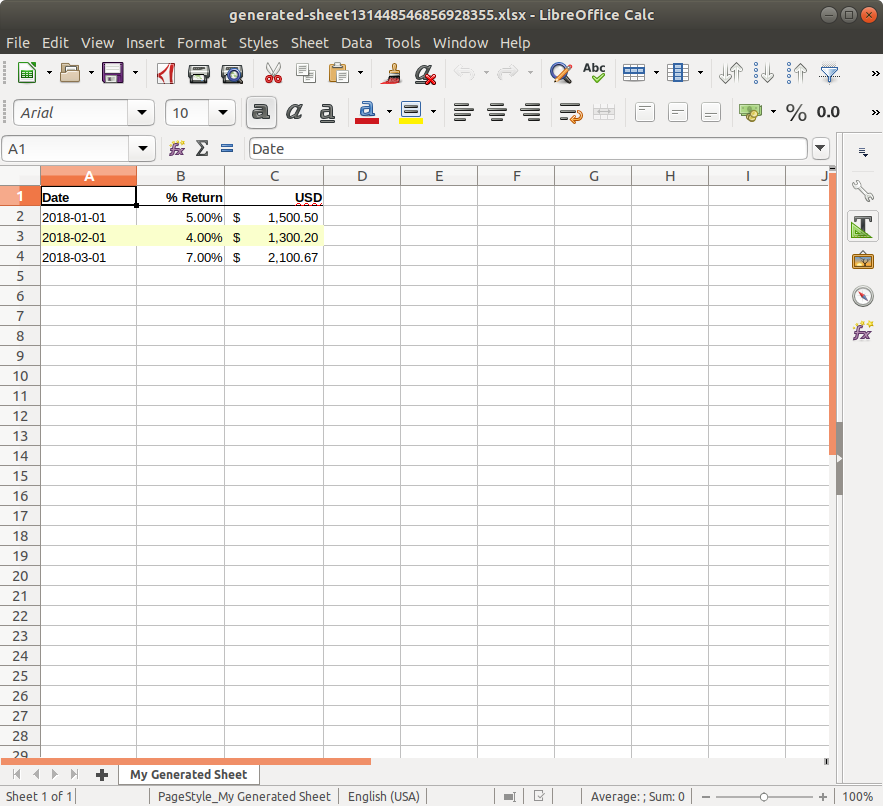 An excel spreadsheet with one row highlighted