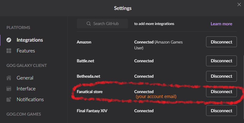 Settings Dialog When Connected