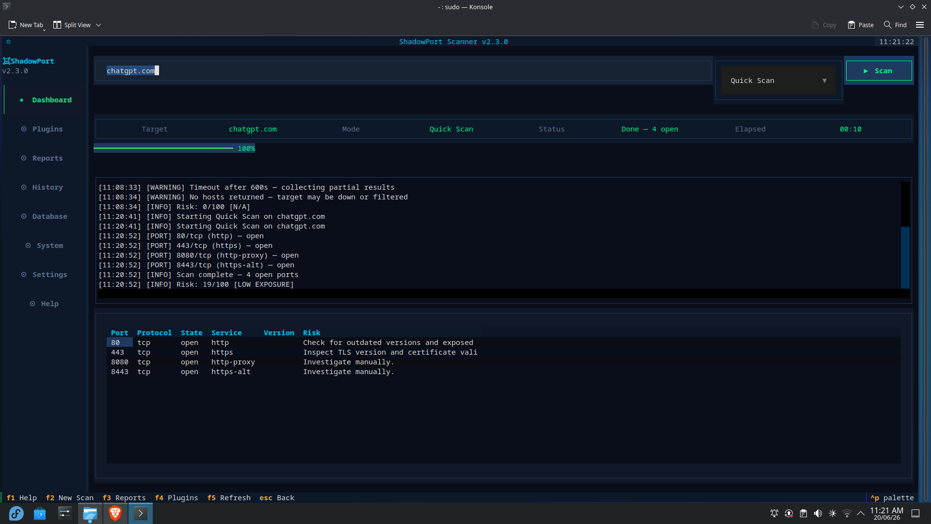 ShadowPort Scanner — analysis panel