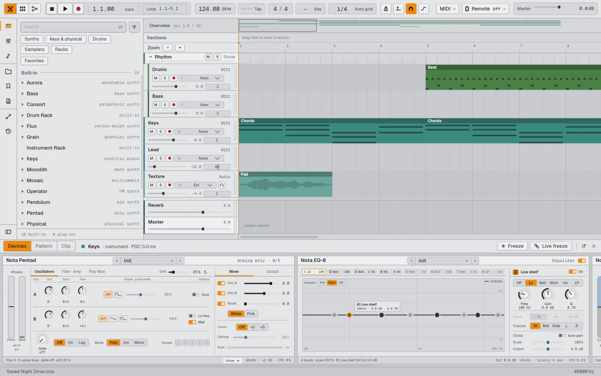 Arrangement view in the light theme