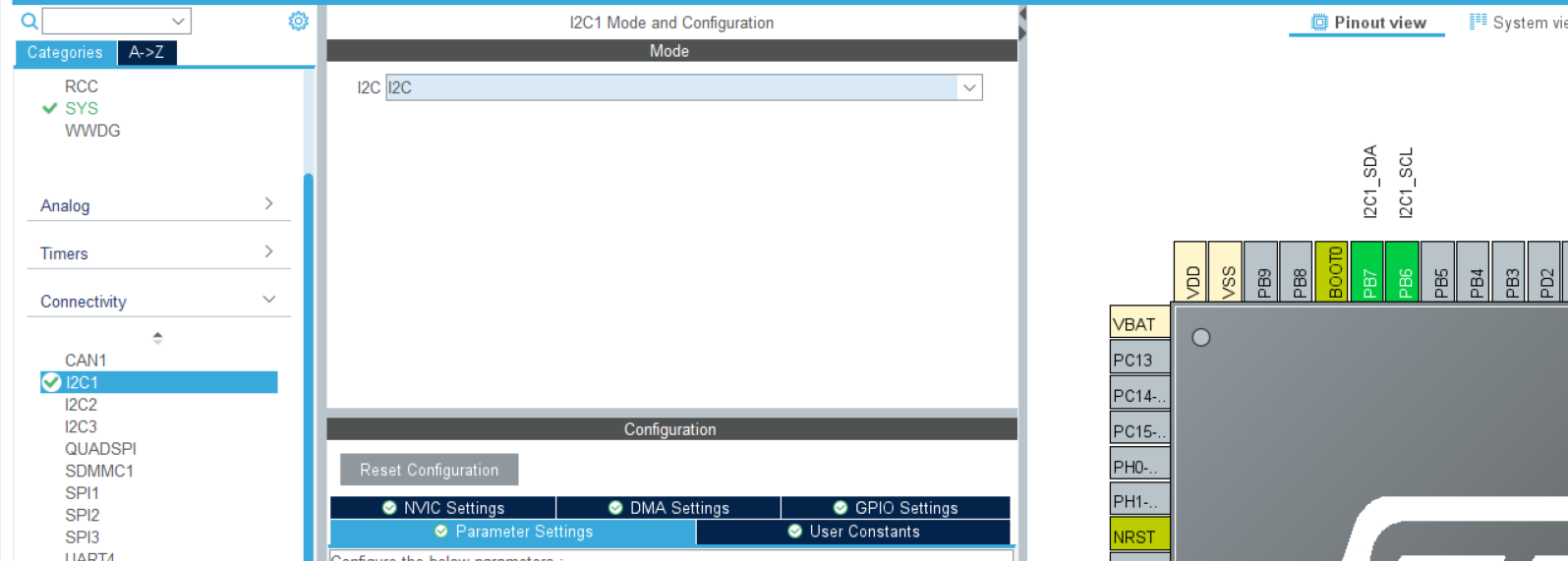 STM32CubeMX I2C Enabled