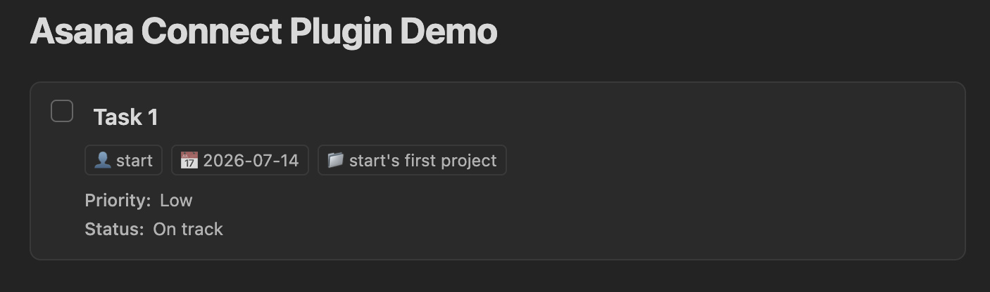 Task embed showing an open task