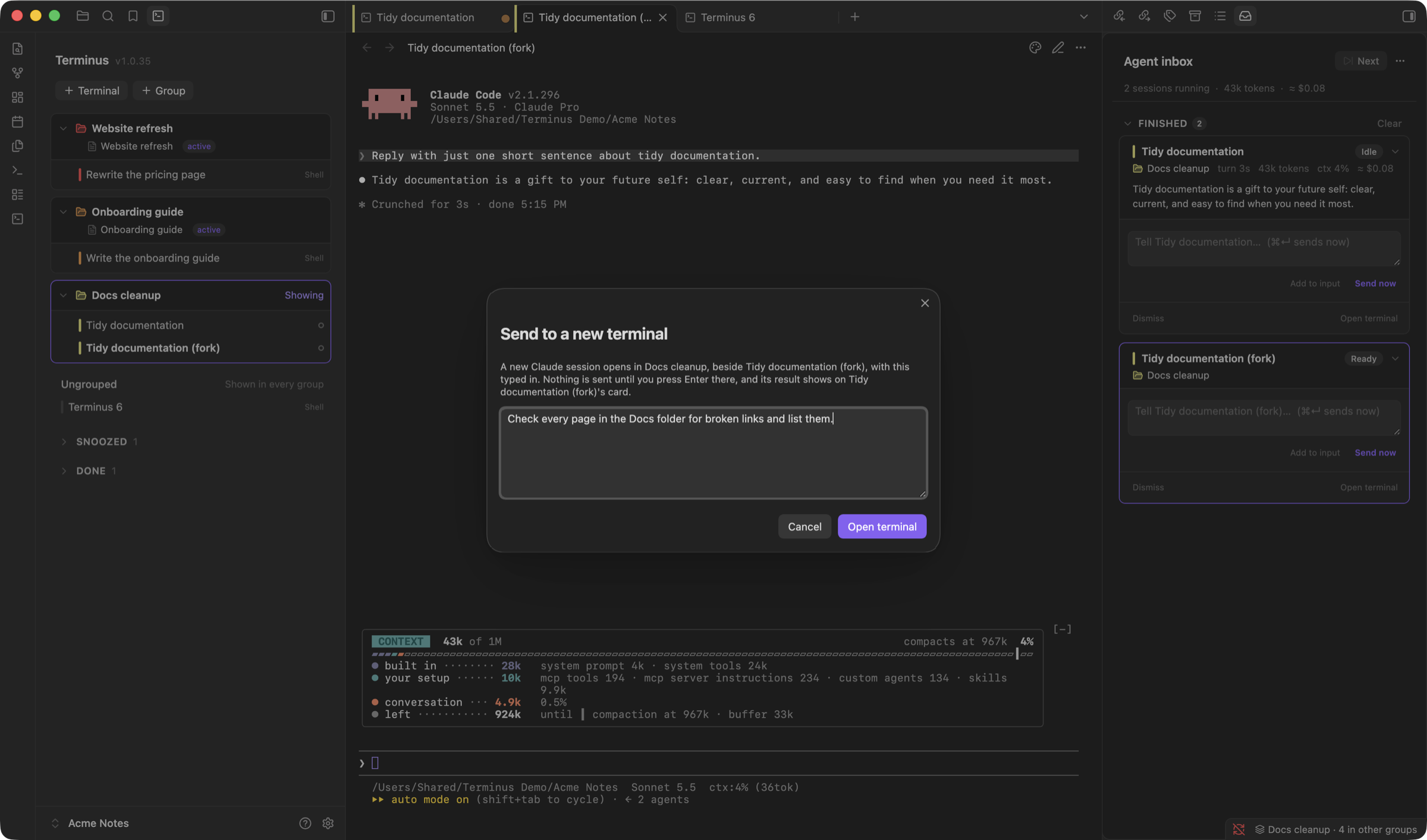The send-a-task dialog