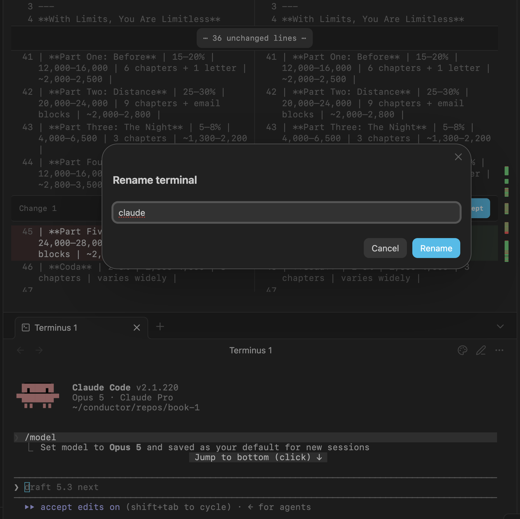 Rename terminal modal