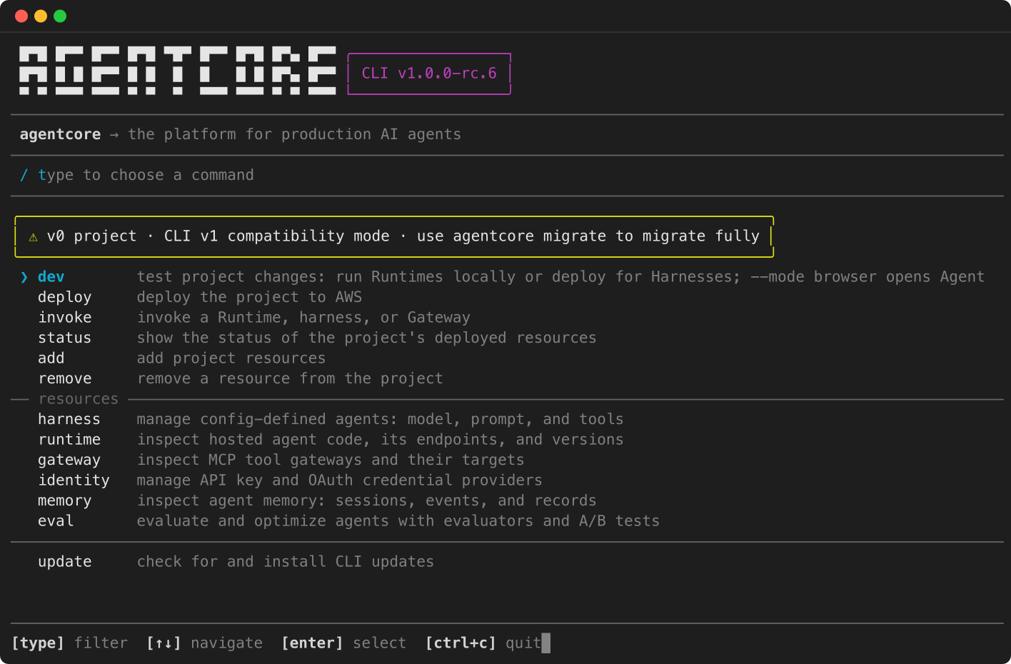 Updated v0 project compatibility warning
