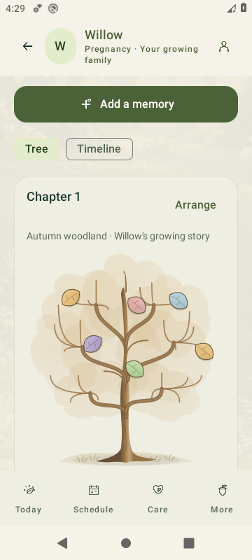 SproutBook 3.6 autumn Memory Tree with placed leaves