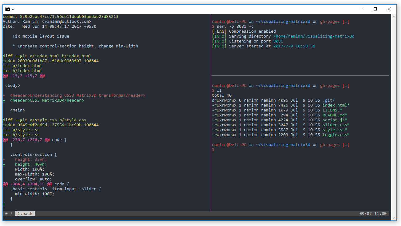 Screenshot of tmux