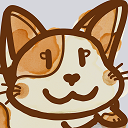 An illustration of a cream-and-orange calico cat that Hazel uses as her profile icon :3