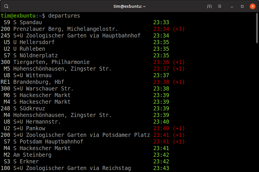 screenshot of a departure table