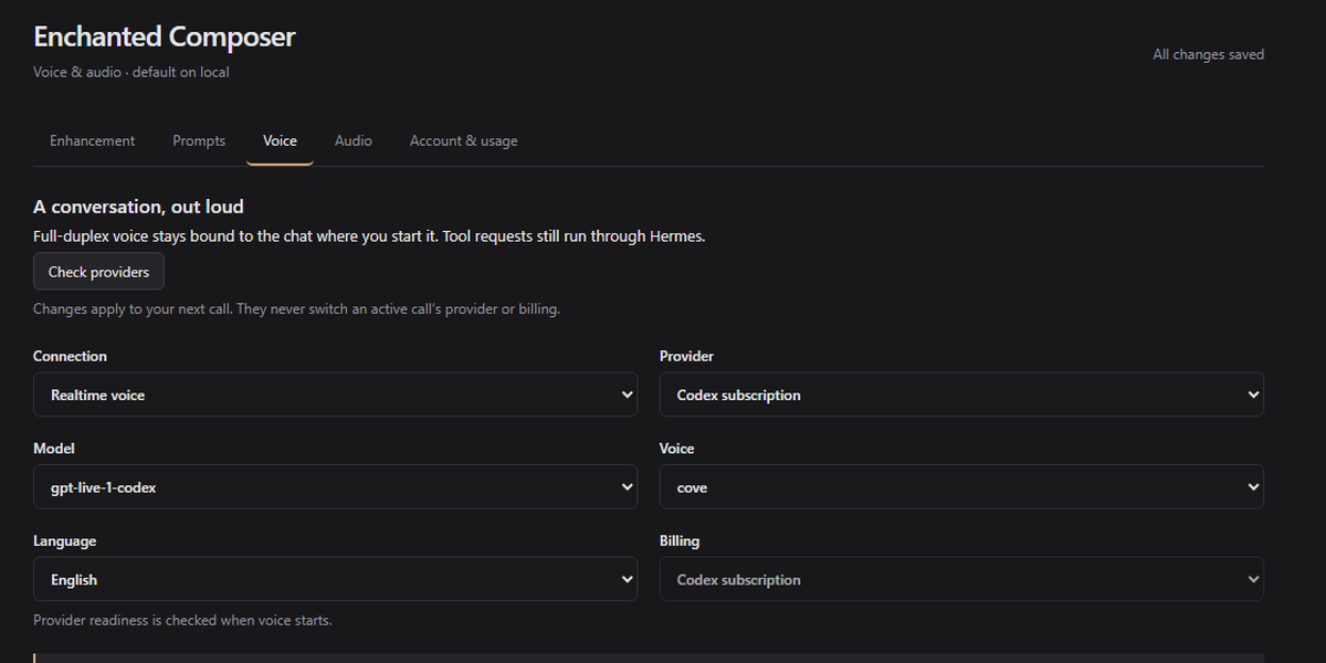 Enchanted Composer voice settings