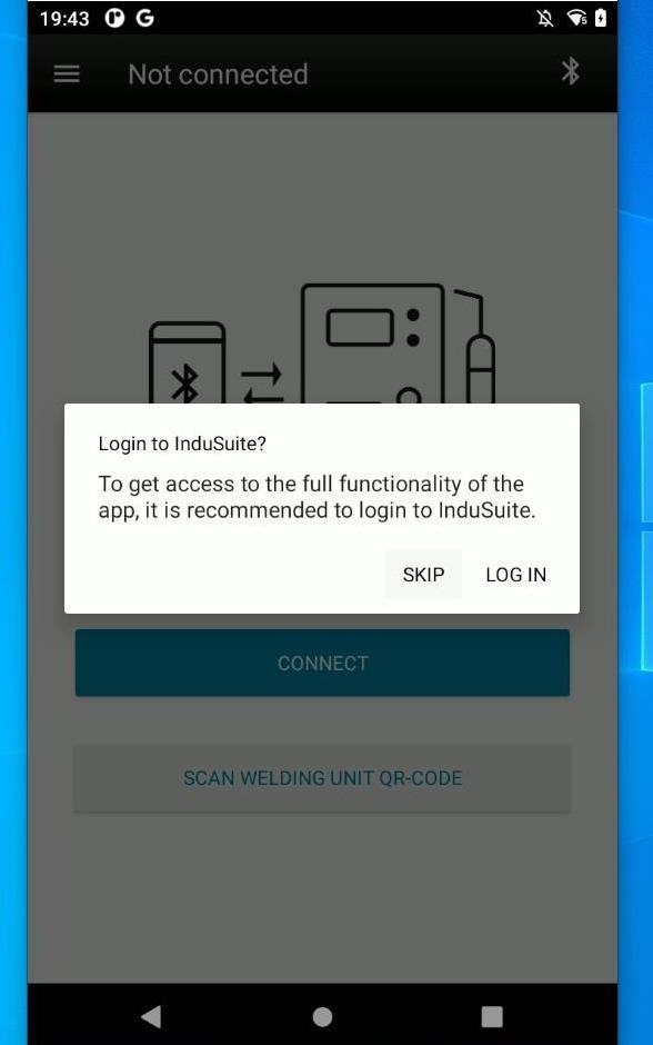 Tap LOG IN if you have a WeldCloud account or SKIP