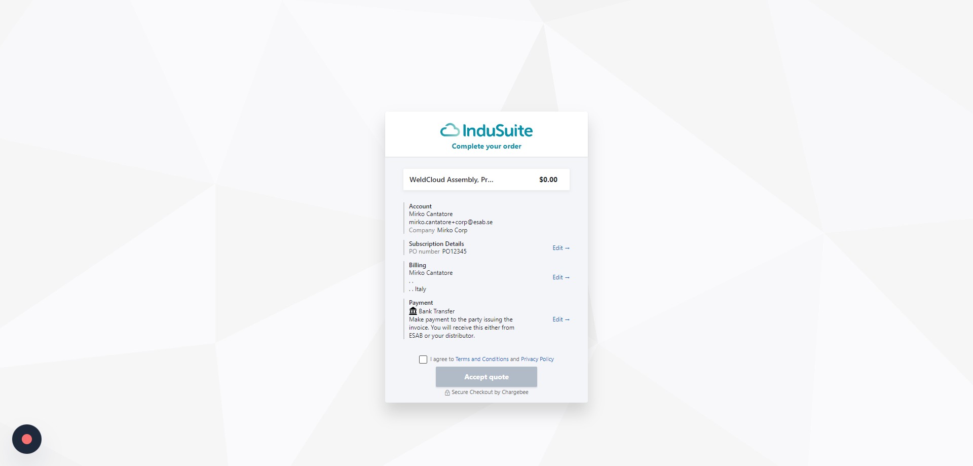 In this screen you can review/edit your quote details.