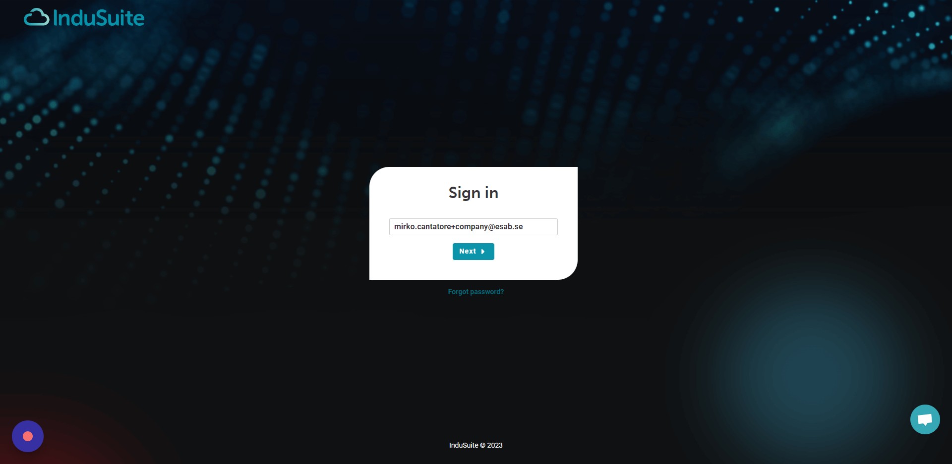 Fill in your InduSuite username and click "Next"