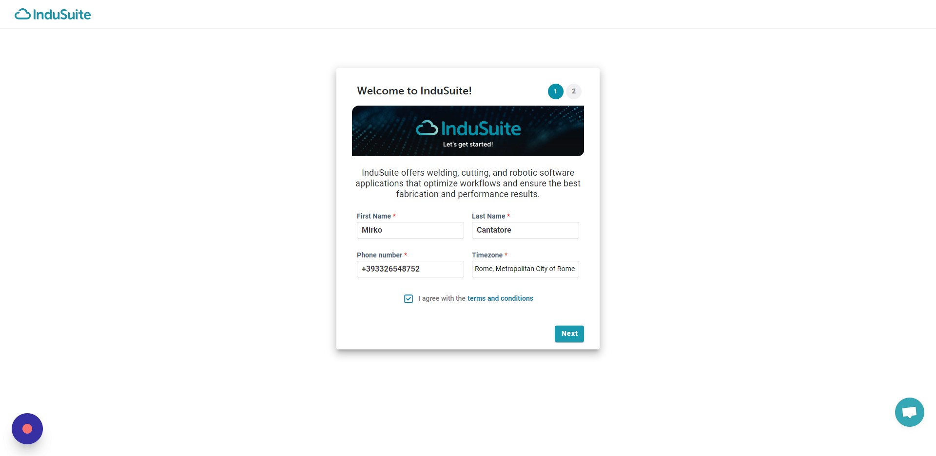 Tick "I agree with the terms and conditions" and click "Next"