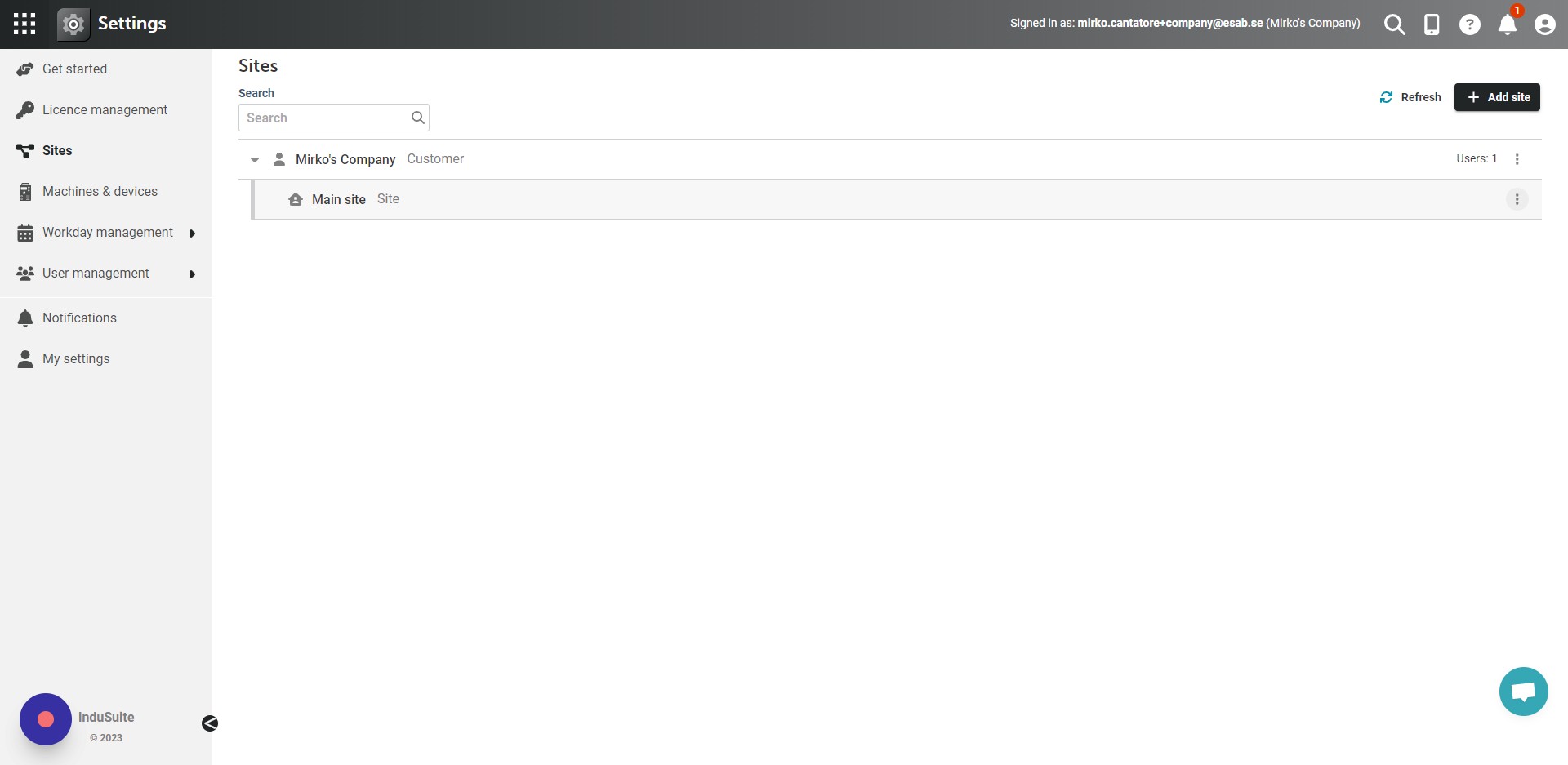 Click on vertical ellipsis (three dots) "⋮" icon on "Main site" level