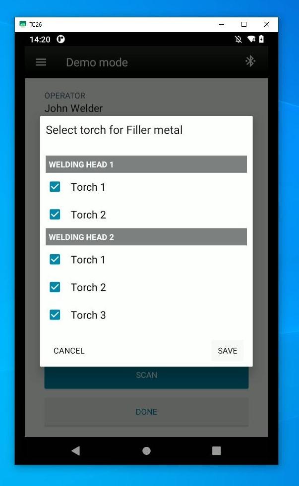 Select to which welding head and welding torch the wire you scanned is applicabl