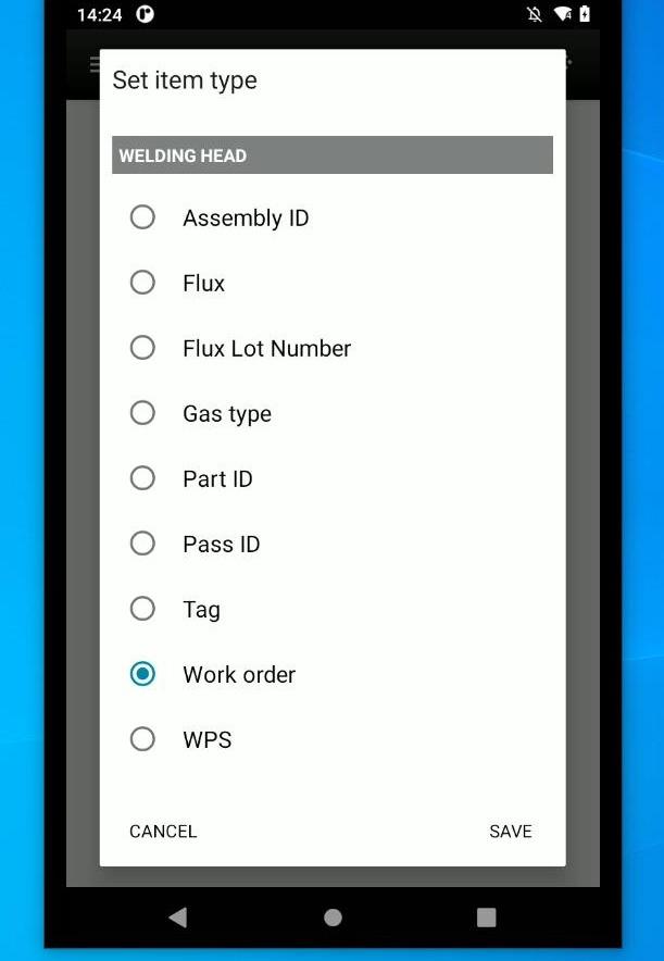 At scanned item prompt, please scroll down and select Work Order and then click 
