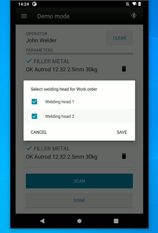 Please select to which welding head the item you scanned is applicable. Multiple