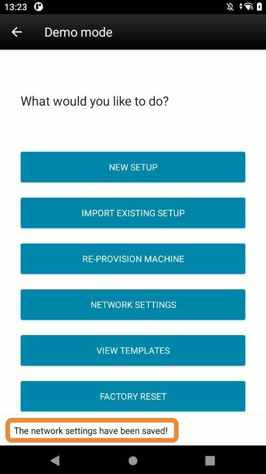 A message shows new network settings applied