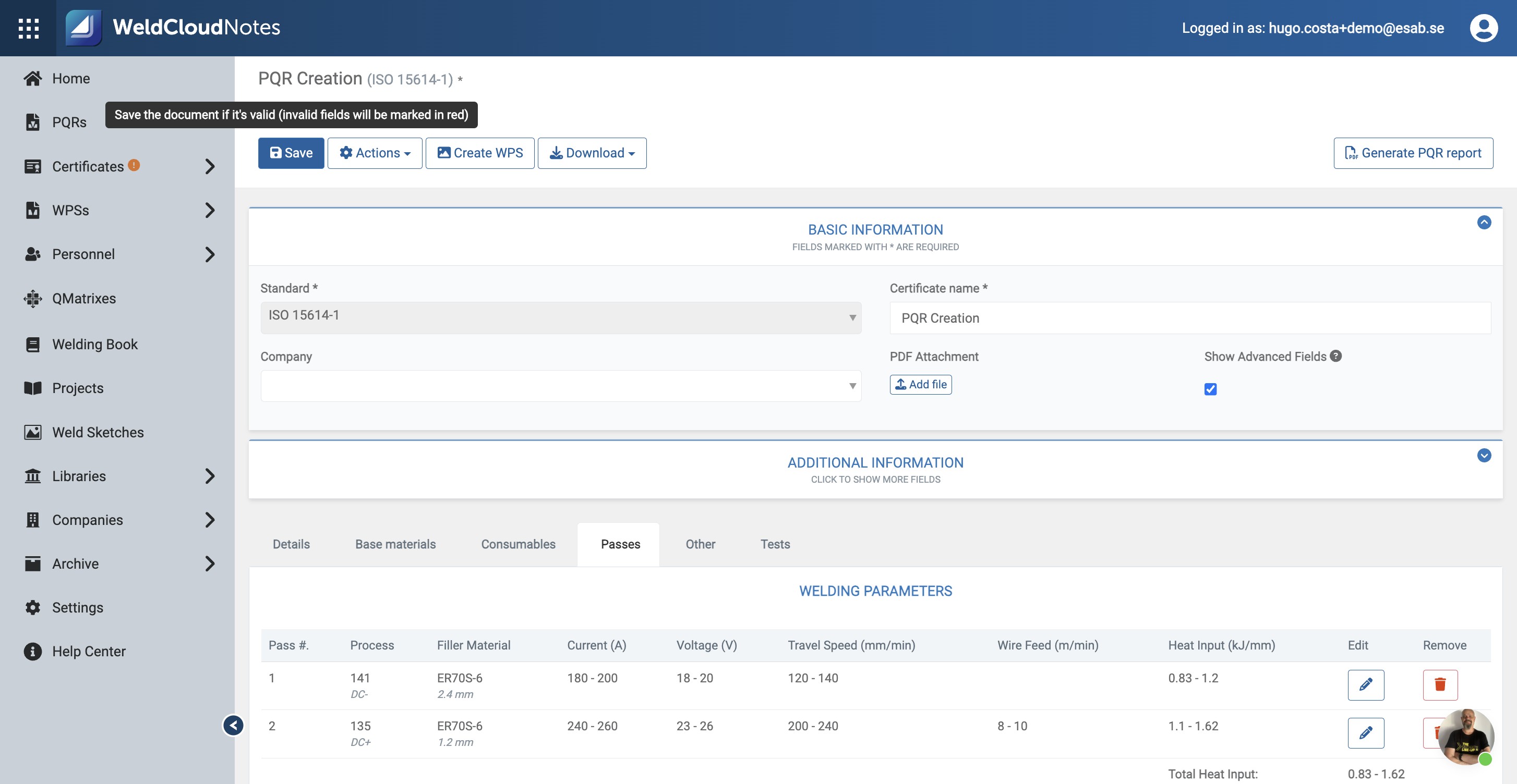 Once you have entered all details, click "Save" and your PQR is ready to be used