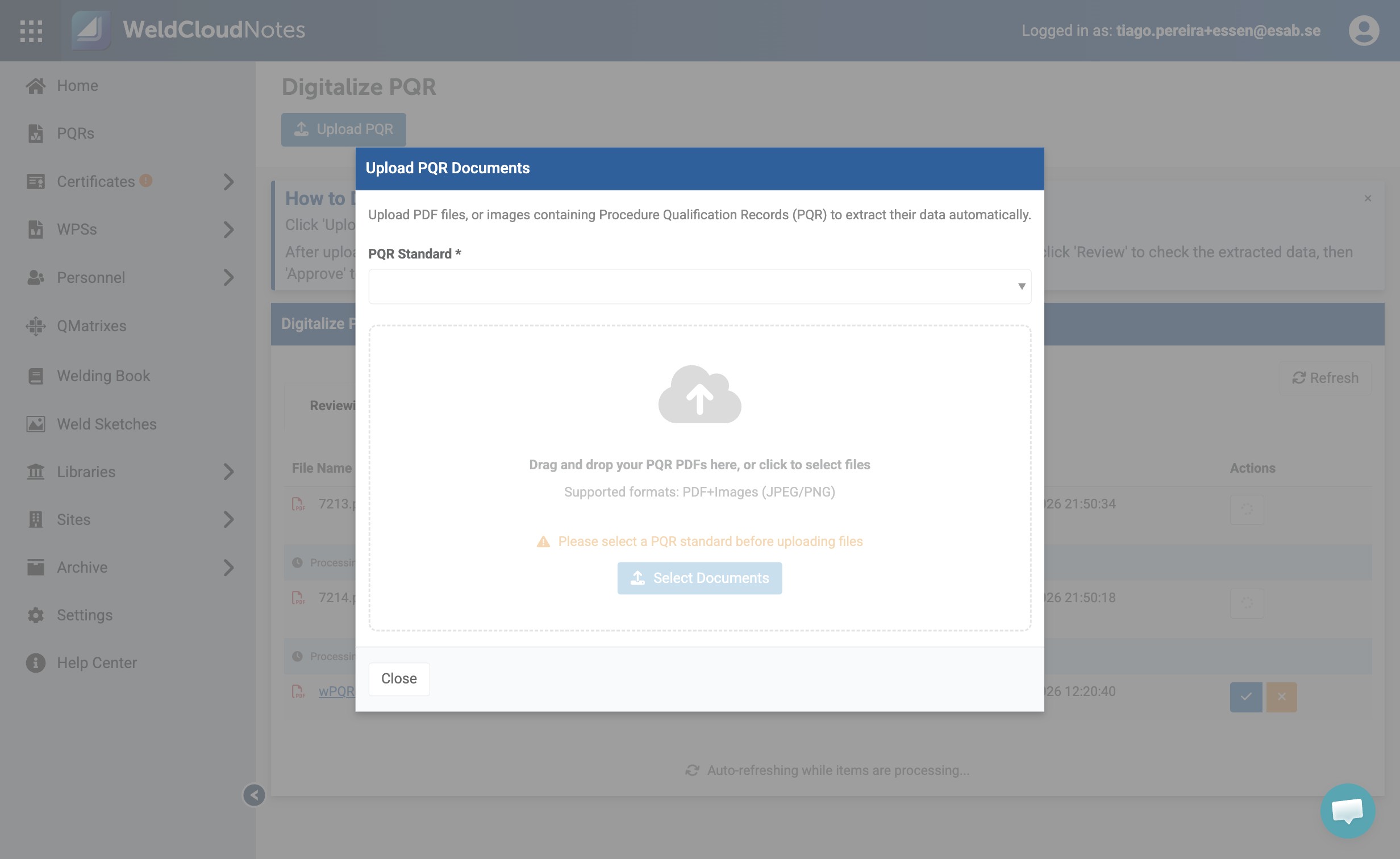 Click "PQR Standard" dropdown.