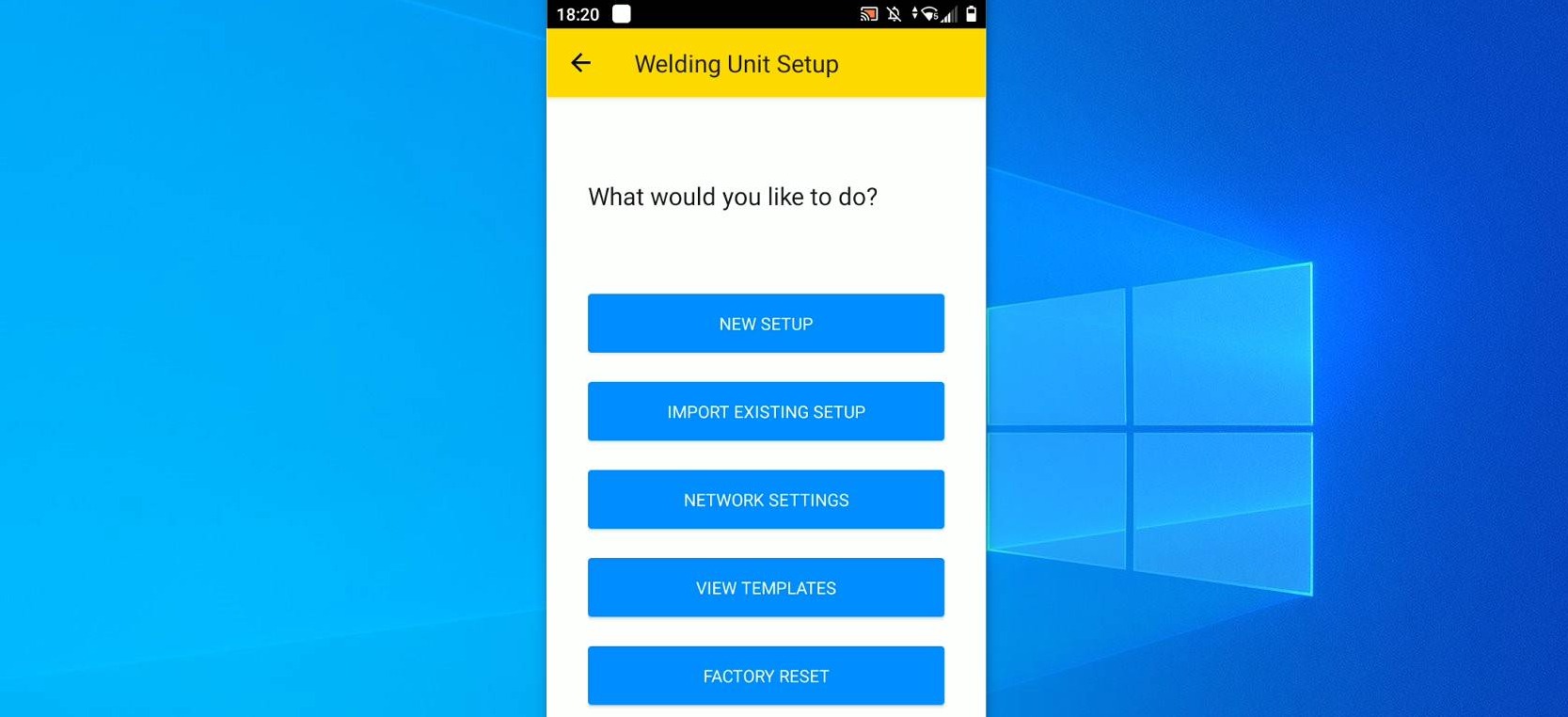 Setup menu will pop up