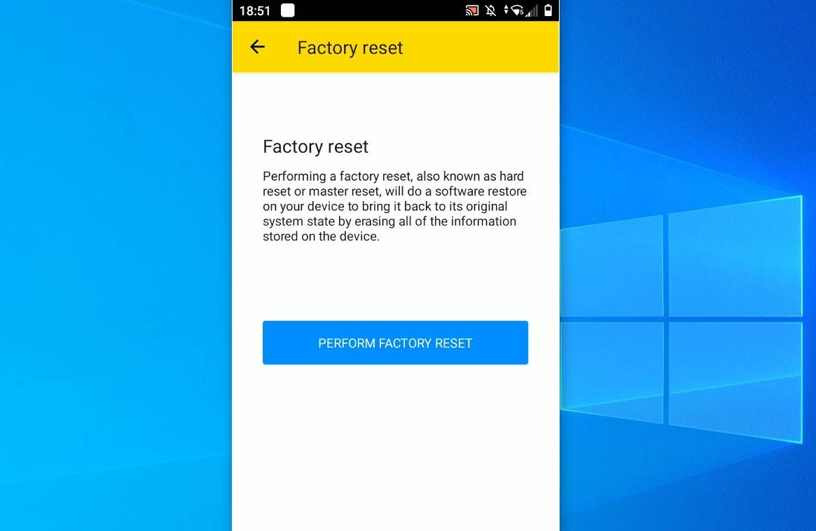 Tap "PERFORM FACTORY RESET"
