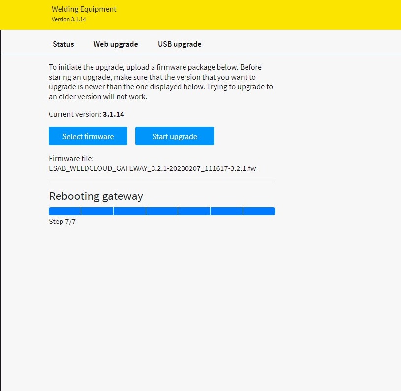 Once done, gateway will reboot itself. Reboot will take up to 2 minutes