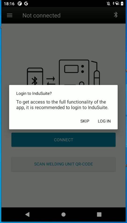 WeldCloud Link will prompt if you want to LOG IN to InduSuite to get access to f