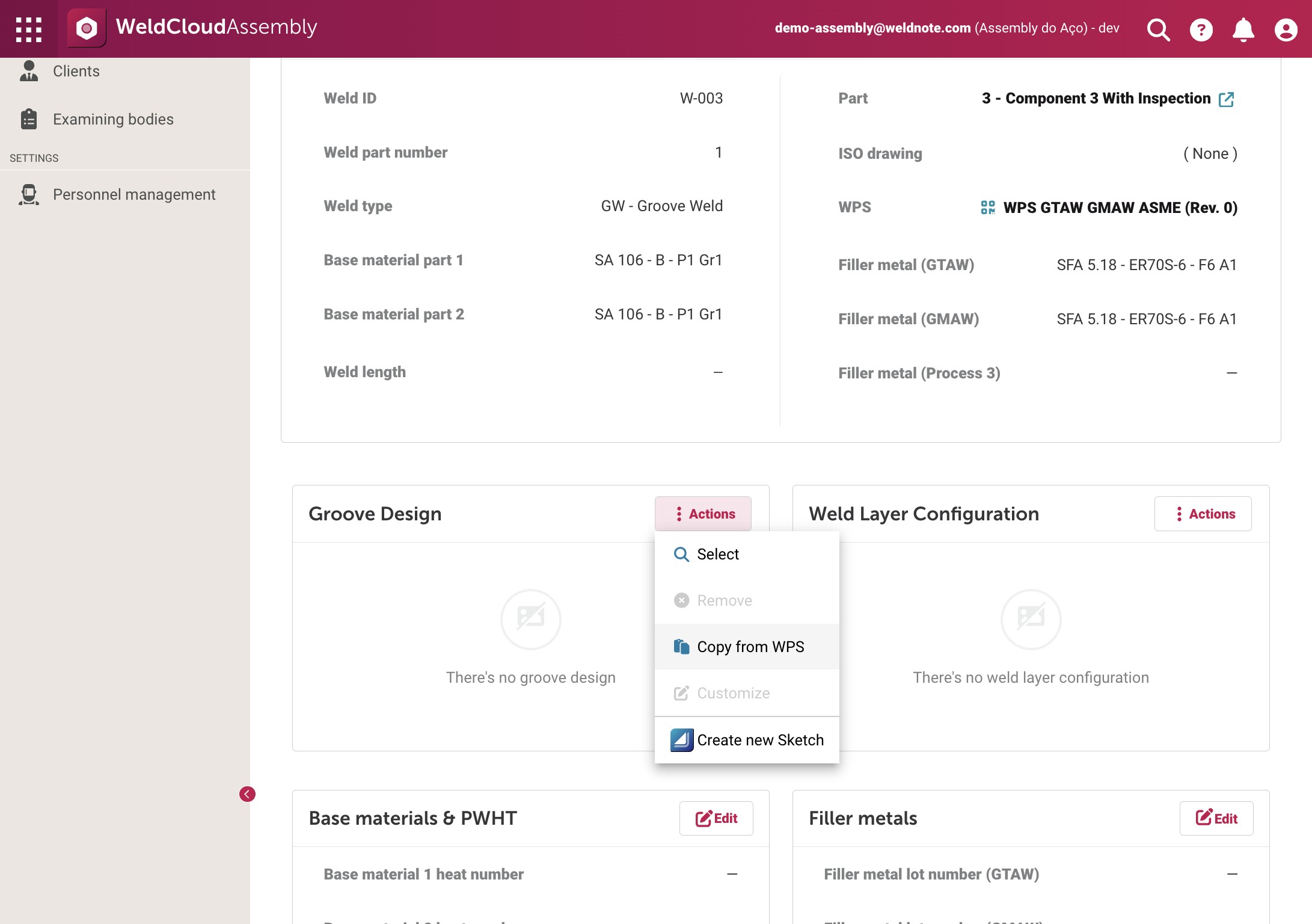 Actions options overview