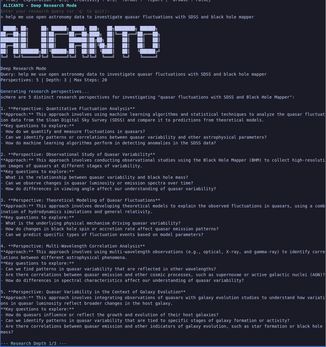 Alicanto deep research mode