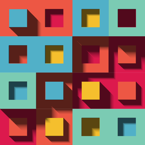 Generative art piece composed of a 4x4 grid with cutouts in the middle of each squares, with shadows shown.