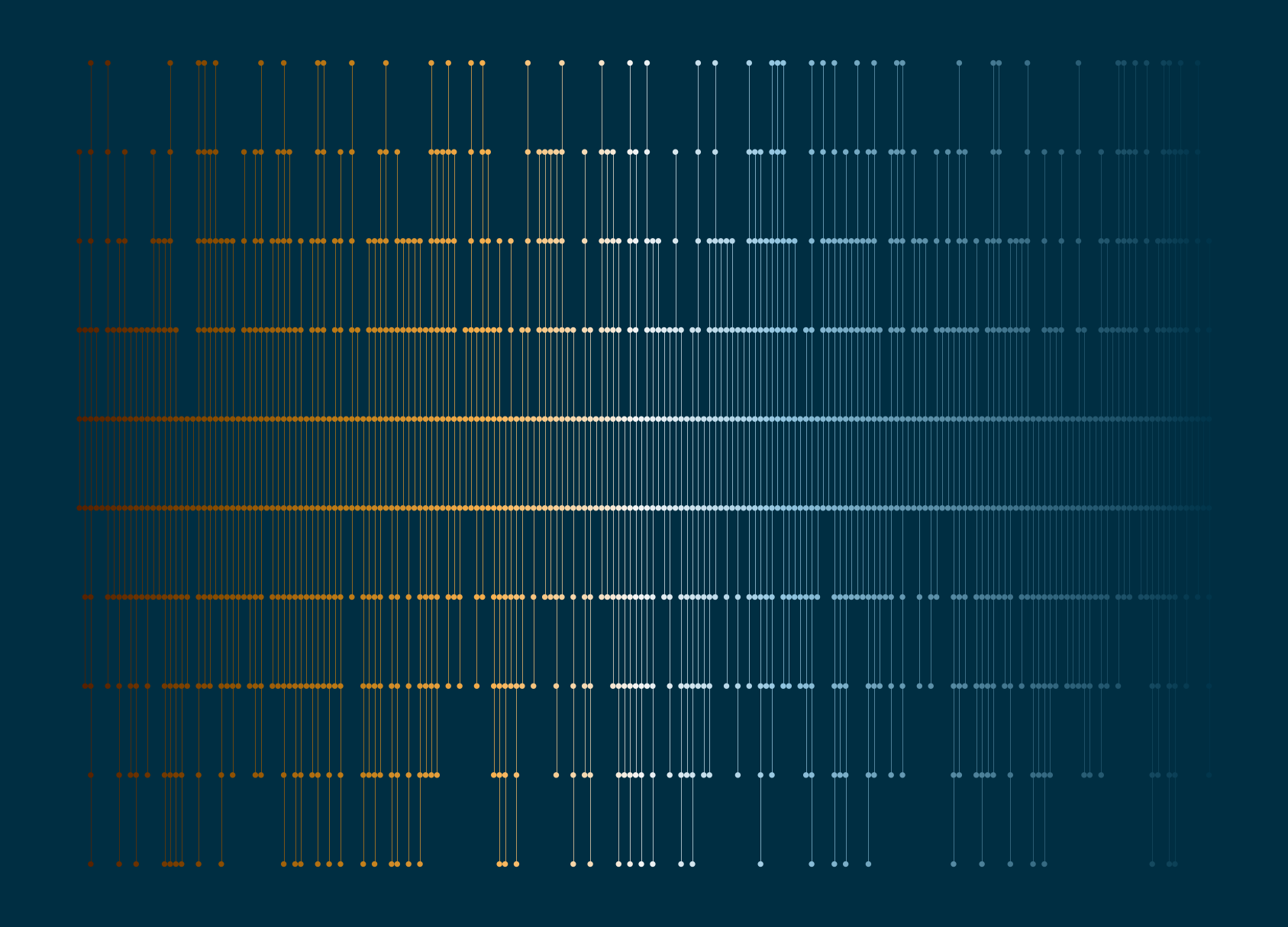 Navy blue generative art with light blue and brown lines and points