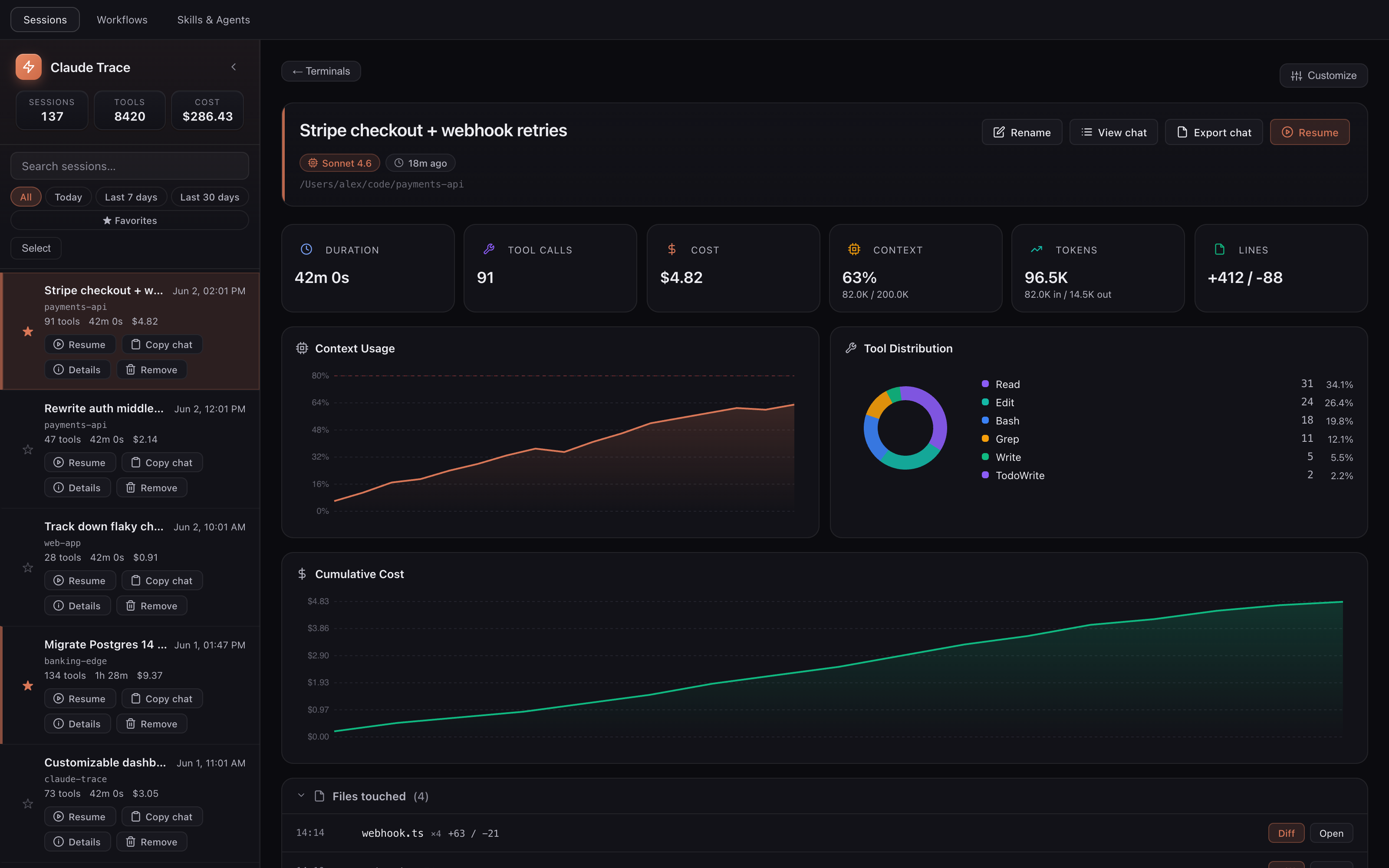 Claude Trace cost and observability dashboard