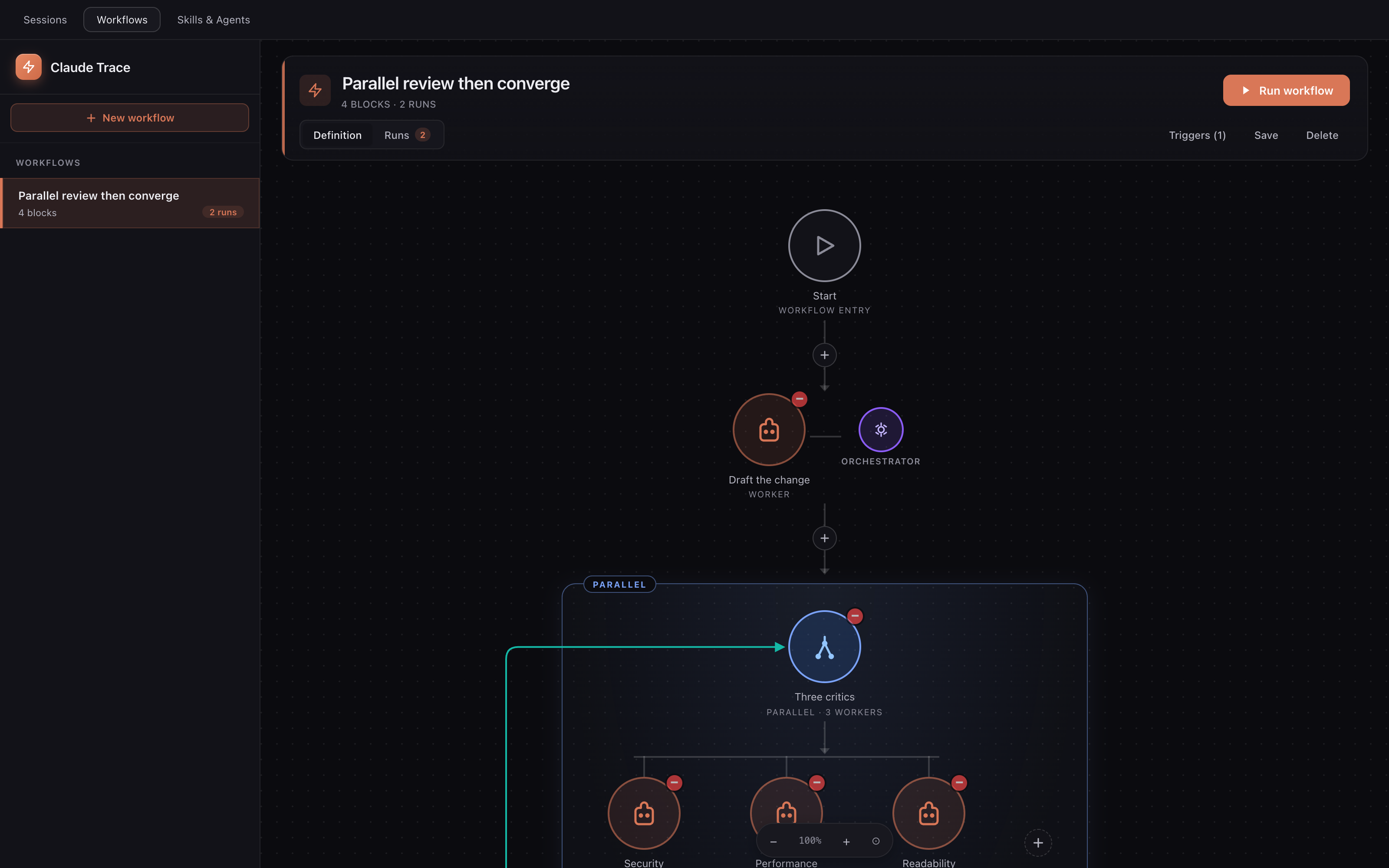 Visual agent workflow orchestrator