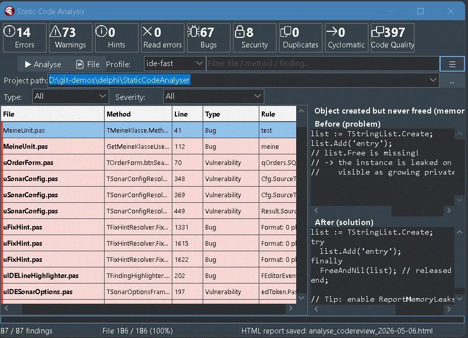 SCA IDE plugin in action โ buttons, grid, hover overlays