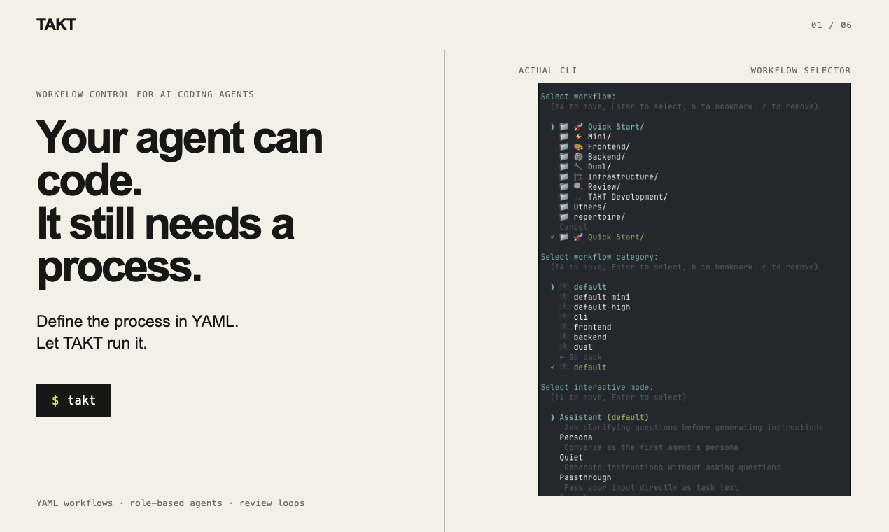 TAKT workflow control for AI coding agents