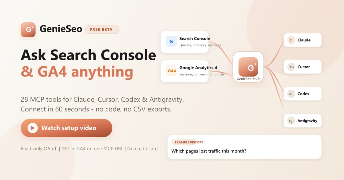 Watch setup video - connect Google Search Console and GA4 to Claude in 60 seconds