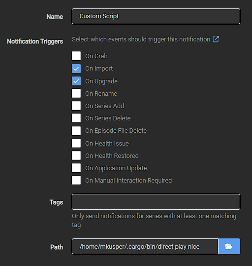 Running as a custom script in Sonarr