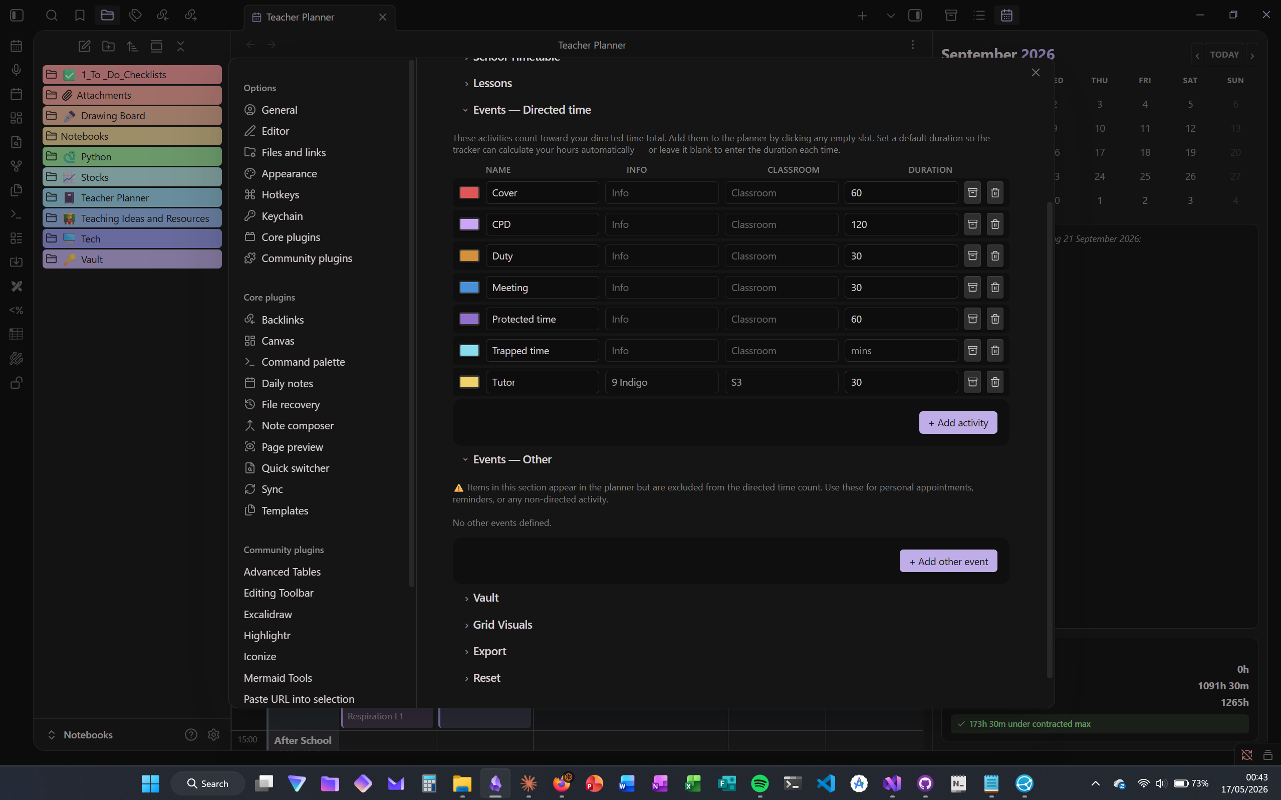 Directed time events settings