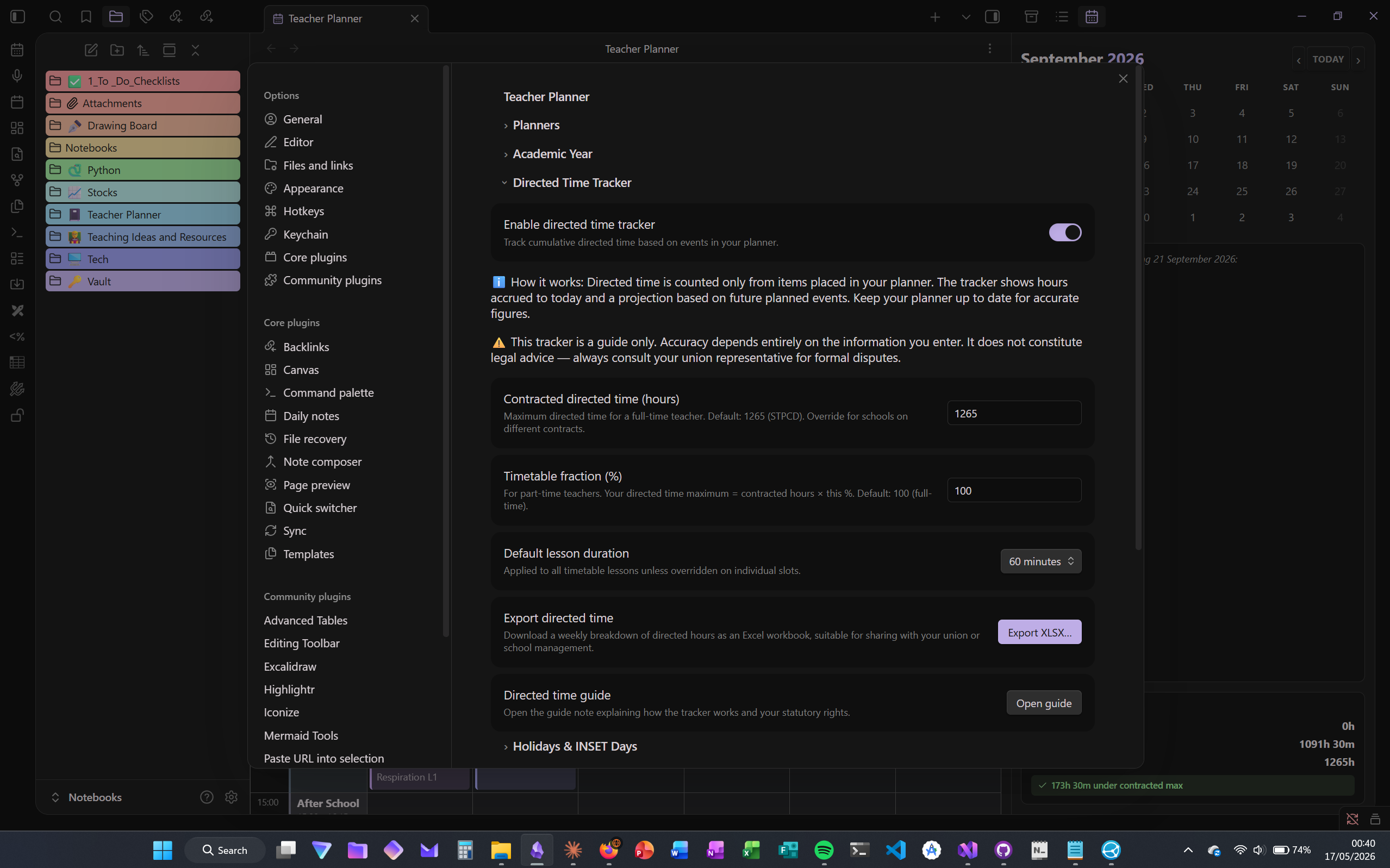 Directed time tracker settings