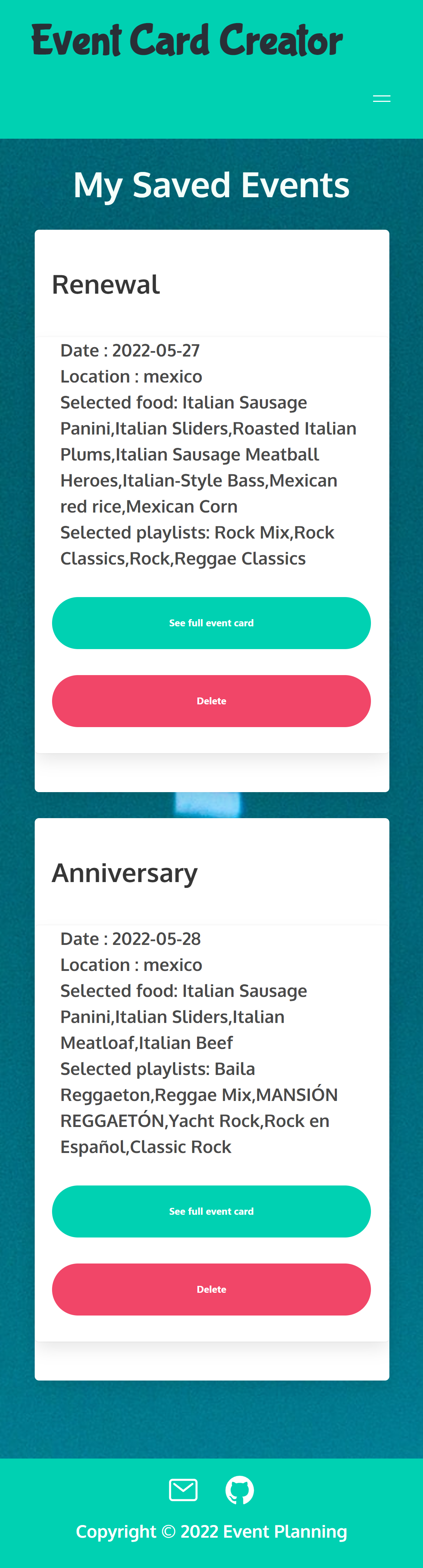 Mobile - Saved Events page