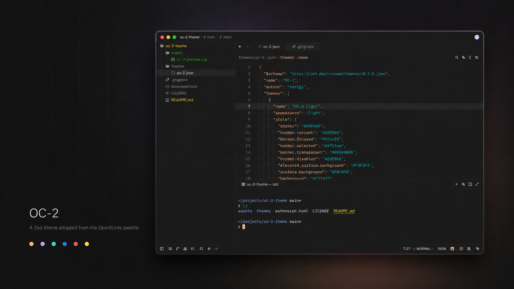 OC-2 Theme preview inside Zed